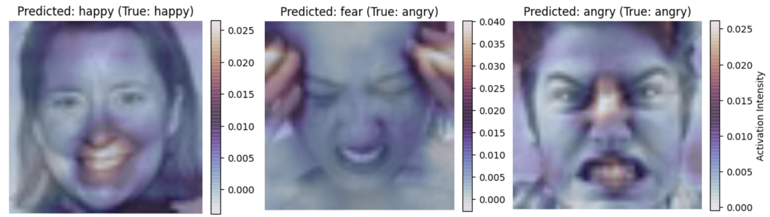 Average Grad-CAM activation maps for multiple facial emotion classes